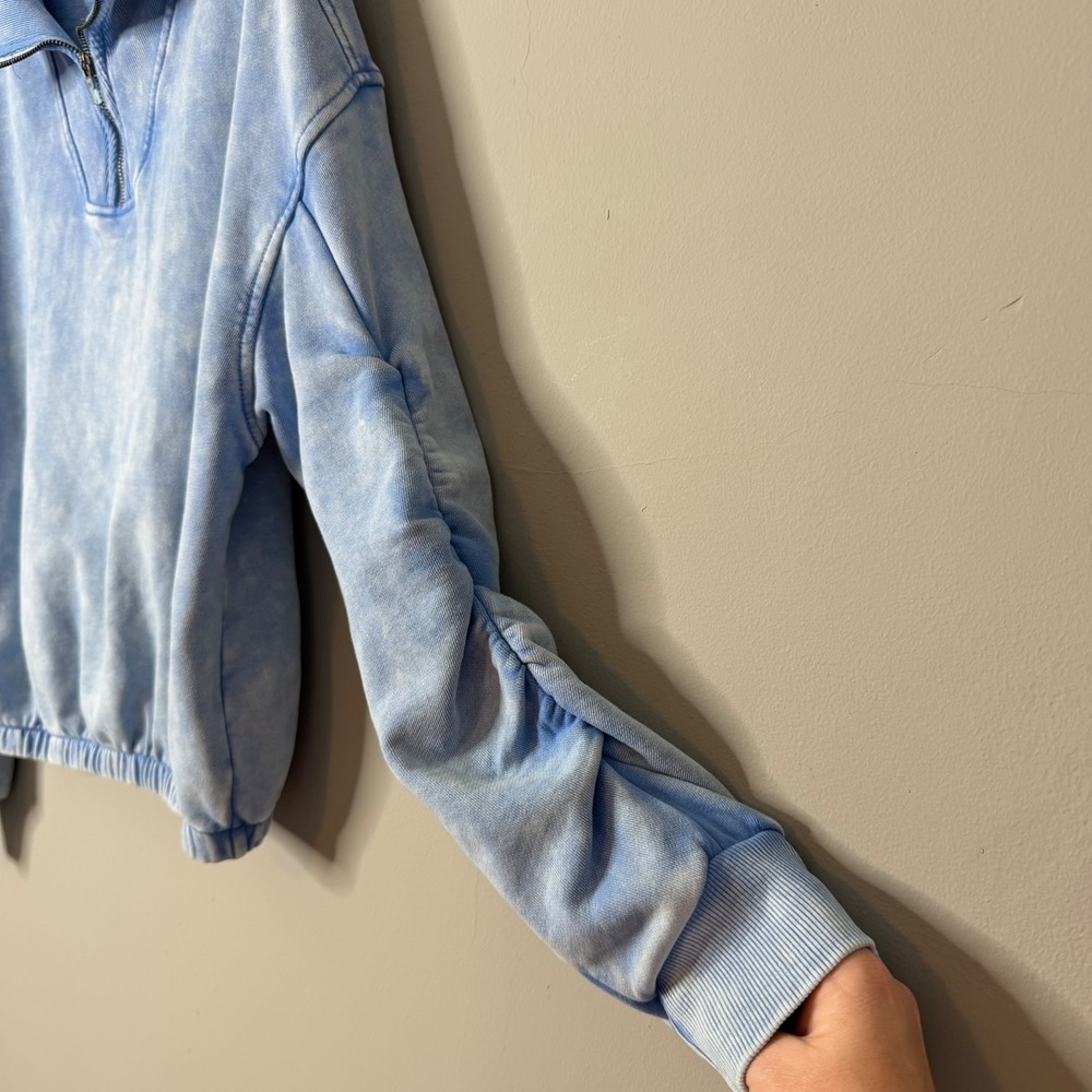 FP Movement Sweatshirt Womens S Blue Acid Wash Valley Girl Quarter Zip Cropped - Picture 4 of 9